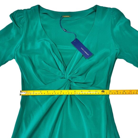 NWT Rebecca Minkoff Silk Dress Sz.4 Kelly Green V-Neck Feminine Coquette Glam - Picture 6 of 11